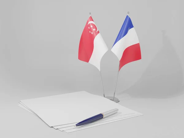 Francia Banderas Del Acuerdo Singapur Fondo Blanco Render — Foto de Stock