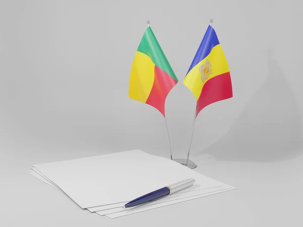 Andorre Drapeaux Accord Bénin Fond Blanc Render — Photo