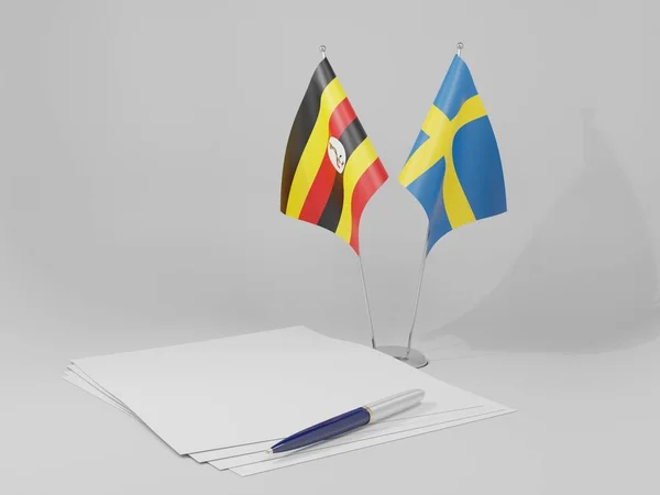 Schweden Uganda Abkommen Flaggen Weißer Hintergrund Render — Stockfoto
