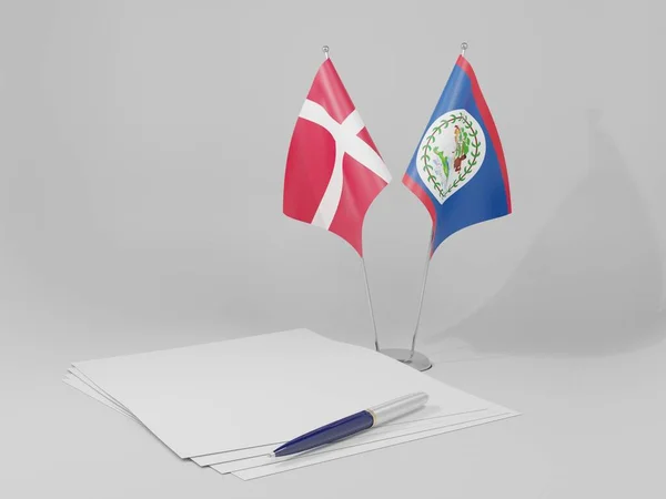 伯利兹 丹麦协定旗帜 白色背景 3D渲染 — 图库照片