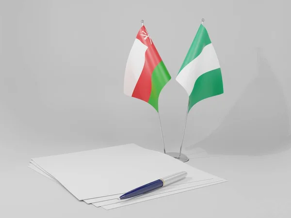 Nigeria Oman Abkommen Flaggen Weißer Hintergrund Render — Stockfoto