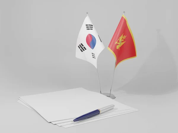Montenegro Acordo Coreia Sul Bandeiras Fundo Branco Render — Fotografia de Stock