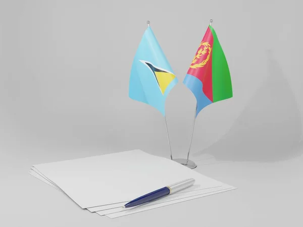 Eritrea Saint Lucia Agreement Flags White Background Render — Stock Photo, Image