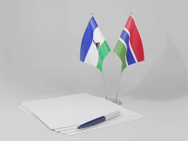 Gambie Lesotho Drapeaux Accord Fond Blanc Render — Photo