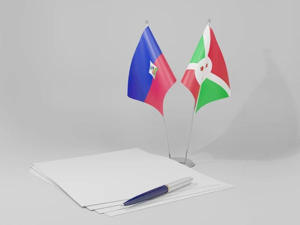 Burundi Acordos Haiti Bandeiras Fundo Branco Render — Fotografia de Stock
