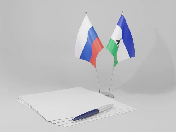 Lesotho Russia Agreement Flags White Background Render — Stock Photo, Image