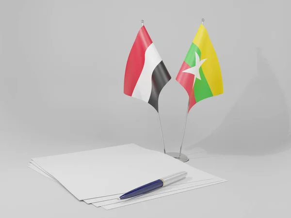Σημαίες Συμφωνίας Μιανμάρ Υεμένης Λευκό Φόντο Render — Φωτογραφία Αρχείου