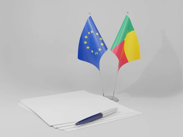 Benin Flagi Porozumienia Unii Europejskiej Białe Tło Render — Zdjęcie stockowe