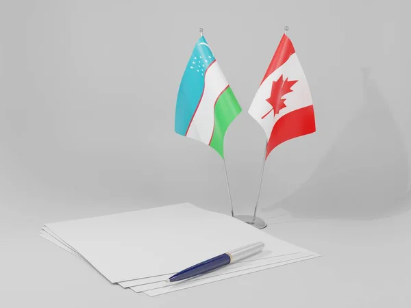 Canadá Banderas Del Acuerdo Uzbekistán Fondo Blanco Render — Foto de Stock