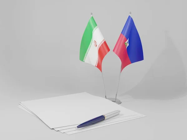 Haiti Acordo Irã Bandeiras Fundo Branco Render — Fotografia de Stock