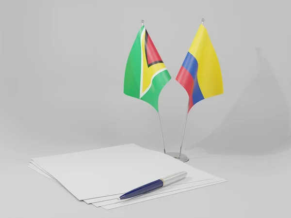 Colombia Banderas Del Acuerdo Guyana Fondo Blanco Render — Foto de Stock
