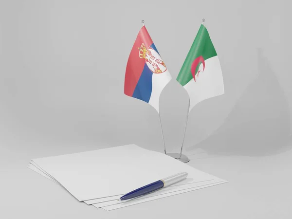 Algérie Drapeaux Accord Serbie Fond Blanc Render — Photo