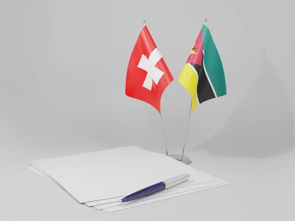 Μοζαμβίκη Ελβετία Σημαίες Συμφωνία Λευκό Φόντο Render — Φωτογραφία Αρχείου