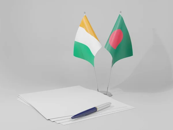 Bangladesh Acordo Costa Marfim Bandeiras Fundo Branco Render — Fotografia de Stock