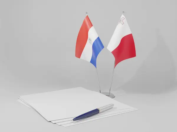 Malta Bandiere Dell Accordo Paraguay Sfondo Bianco Render — Foto Stock