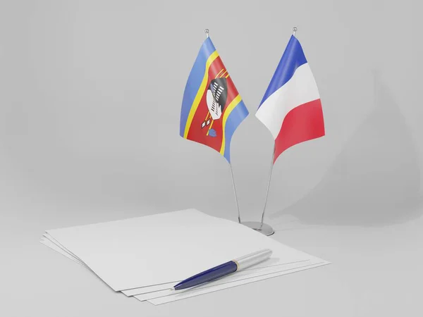Francia Bandiere Dell Accordo Swaziland Sfondo Bianco Render — Foto Stock