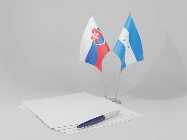 Honduras Banderas Del Acuerdo Eslovaquia Fondo Blanco Render —  Fotos de Stock