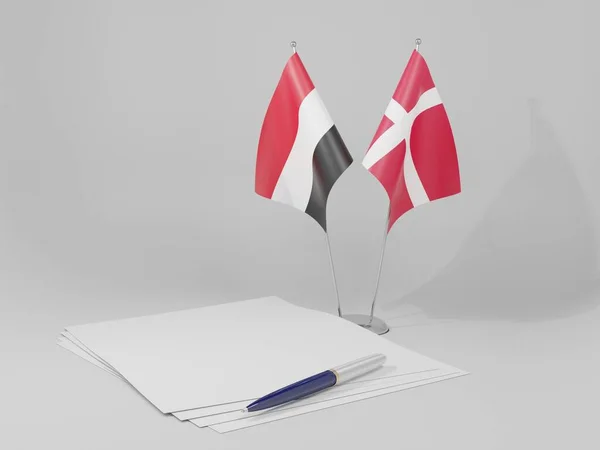 Dinamarca Banderas Del Acuerdo Yemen Fondo Blanco Render —  Fotos de Stock