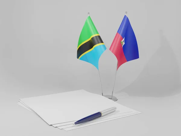 Haiti Bandeiras Acordo Tanzânia Fundo Branco Render — Fotografia de Stock
