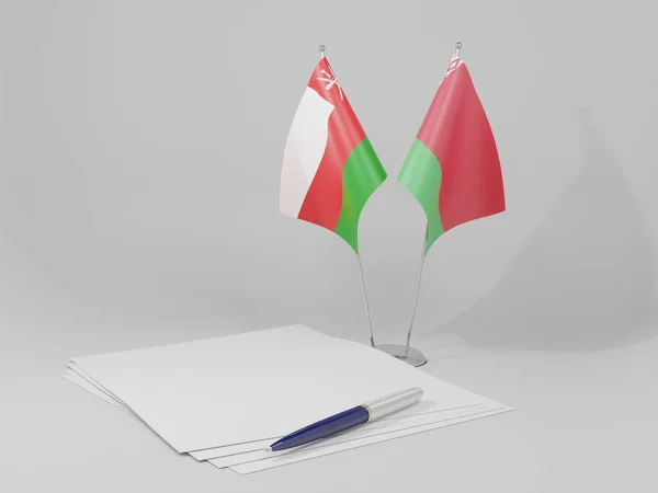 Weißrussland Oman Abkommen Flaggen Weißer Hintergrund Render — Stockfoto
