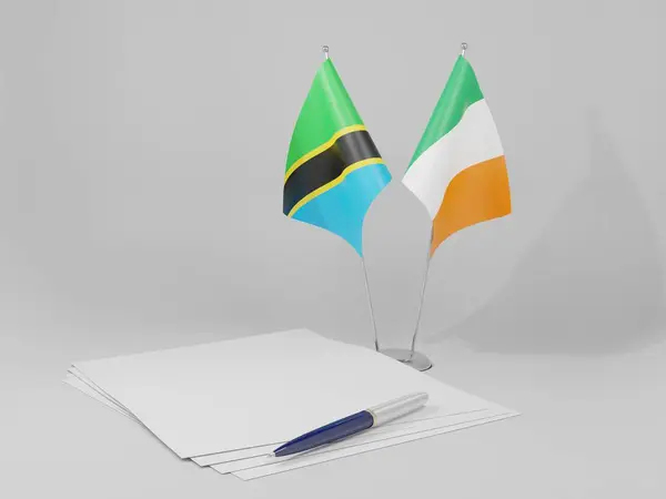 Ierland Tanzania Overeenkomst Vlaggen Witte Achtergrond Render — Stockfoto