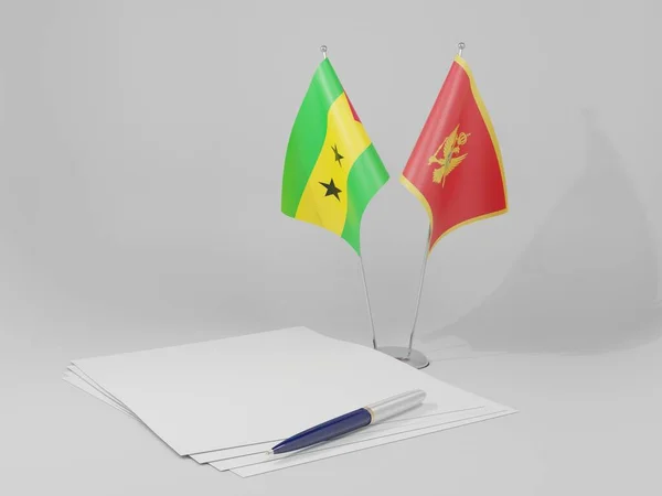Montenegro Bandeiras Acordo São Tomé Príncipe Fundo Branco Render — Fotografia de Stock