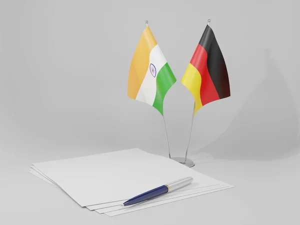 Alemanha Índia Acordo Bandeiras Fundo Branco Render — Fotografia de Stock