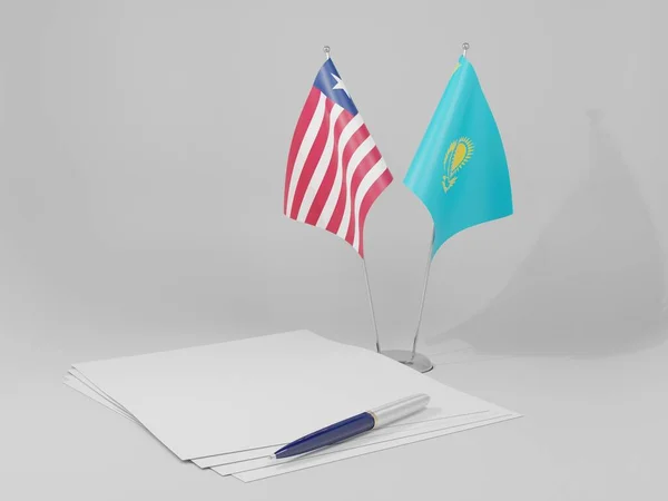 Kazachstan Flagi Porozumienia Liberią Białe Tło Render — Zdjęcie stockowe