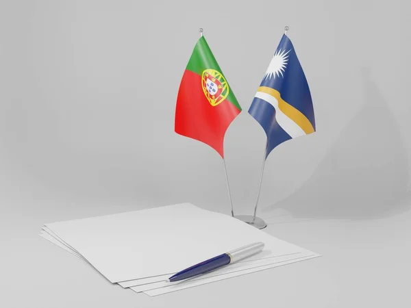 Islas Marshall Banderas Del Acuerdo Portugal Fondo Blanco Render —  Fotos de Stock