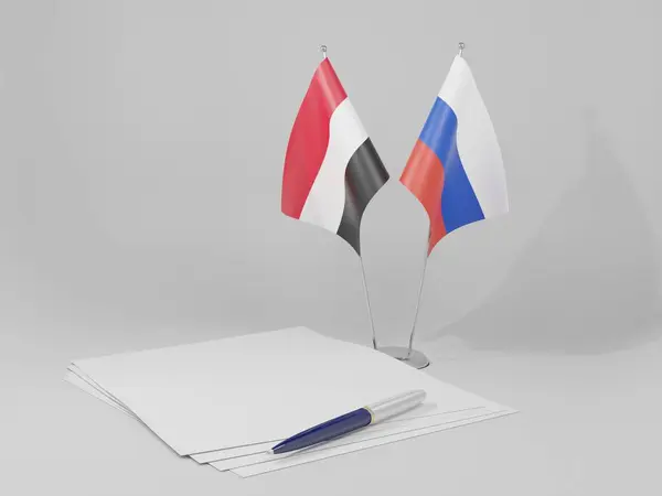 Banderas Del Acuerdo Entre Rusia Yemen Fondo Blanco Render —  Fotos de Stock
