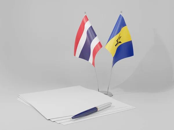 Barbados Bandiere Dell Accordo Thailandia Sfondo Bianco Render — Foto Stock