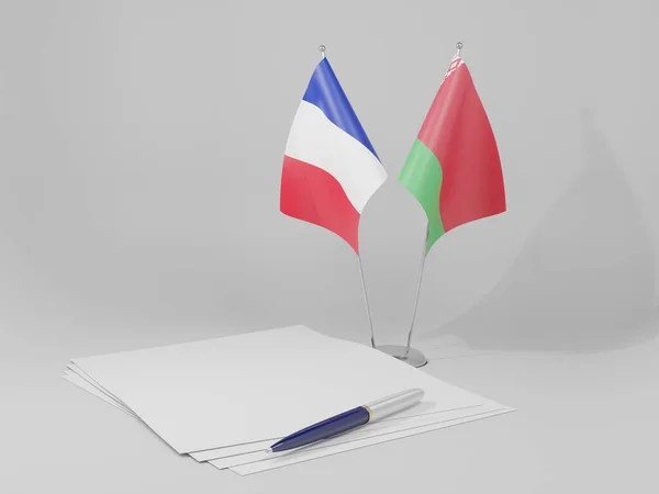 Беларусь Франция Соглашение Флагах Белый Фон Рендер — стоковое фото