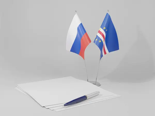 Cabo Verde Banderas Del Acuerdo Rusia Fondo Blanco Render — Foto de Stock