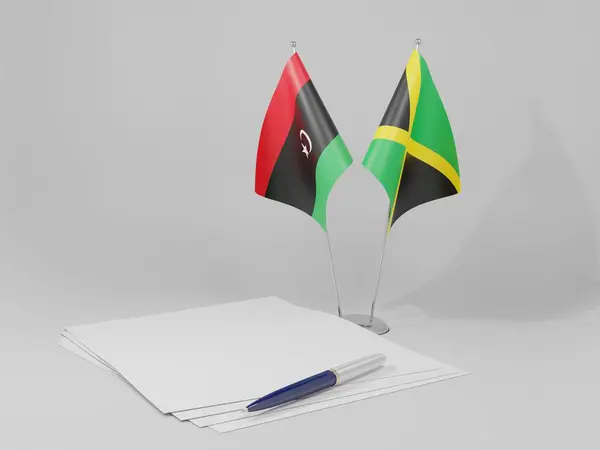 牙买加 利比亚协定旗帜 白色背景 3D渲染 — 图库照片
