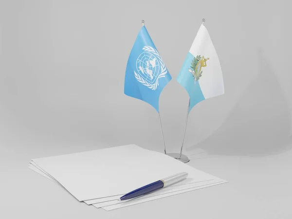 San Marino Bandeiras Acordo Das Nações Unidas Fundo Branco Render — Fotografia de Stock