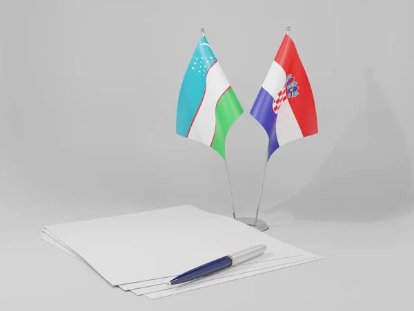 Croatie Drapeaux Accord Ouzbékistan Fond Blanc Render — Photo