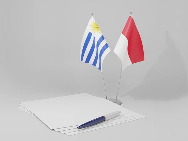 Mônaco Acordos Uruguai Bandeiras Fundo Branco Render — Fotografia de Stock