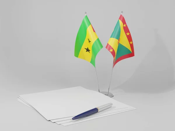 Grenada Sao Tome Principe Agreement Flags White Background Render — 스톡 사진
