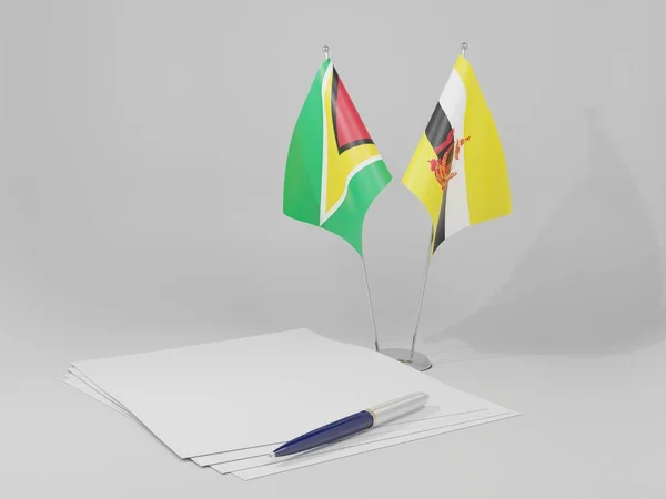 Brunei Guiana Acordo Bandeiras Fundo Branco Render — Fotografia de Stock