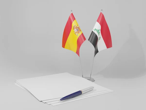 Irák Španělsko Dohody Vlajky Bílé Pozadí Vykreslování — Stock fotografie