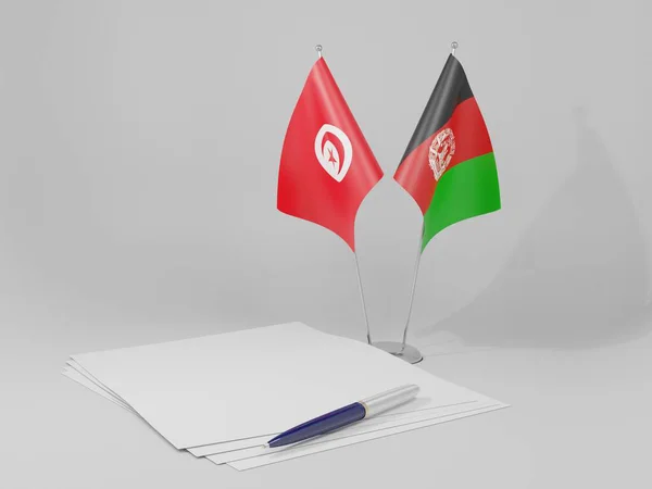 Afeganistão Tunísia Acordo Bandeiras Fundo Branco Renderização — Fotografia de Stock