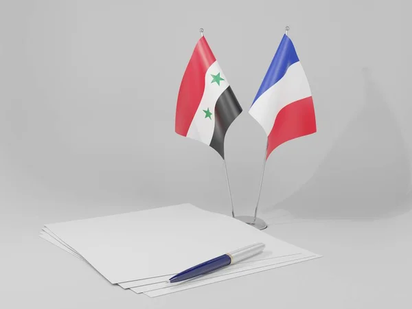 Francia Banderas Del Acuerdo Siria Fondo Blanco Render — Foto de Stock