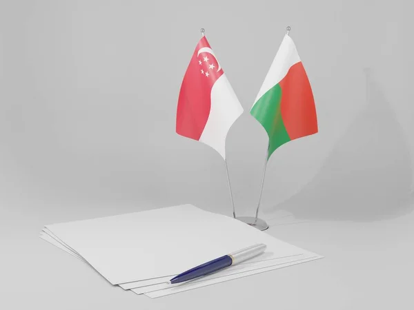 Madagaskar - Singapur Anlaşması Bayrakları, Beyaz Arkaplan - 3D Render