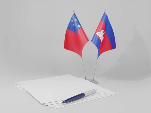 Kambodscha Samoa Abkommen Flaggen Weißer Hintergrund Render — Stockfoto
