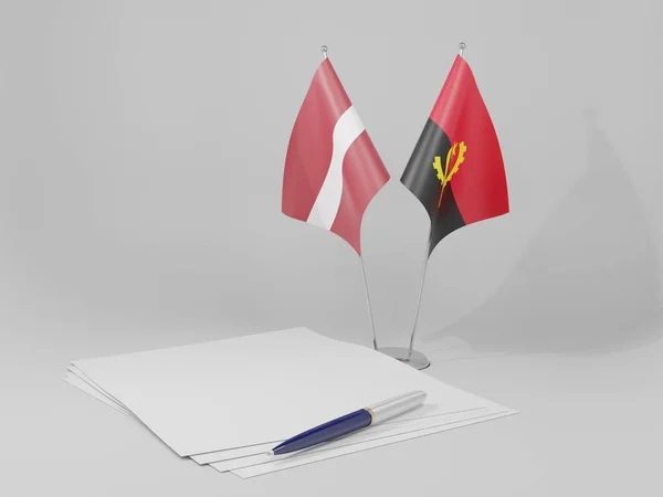 Angola Banderas Del Acuerdo Letonia Fondo Blanco Render —  Fotos de Stock