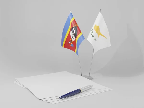 Chipre Banderas Del Acuerdo Suazilandia Fondo Blanco Render —  Fotos de Stock