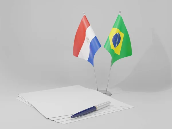 Brazília Paraguay Megállapodás Zászlók Fehér Háttér Render — Stock Fotó