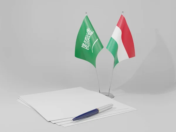 Hungria Arábia Saudita Bandeiras Acordo Fundo Branco Render — Fotografia de Stock