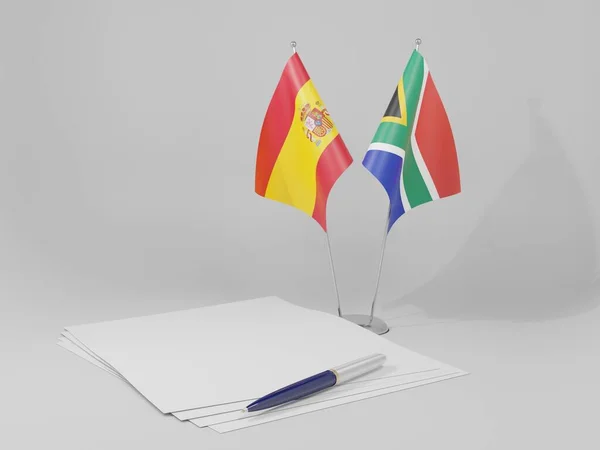 Jihoafrická Republika Španělsko Dohody Vlajky Bílé Pozadí Render — Stock fotografie