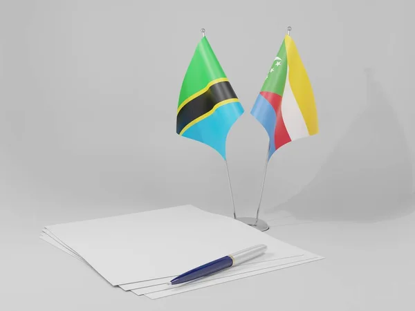 Komory Tanzanie Dohody Vlajky Bílé Pozadí Vykreslování — Stock fotografie